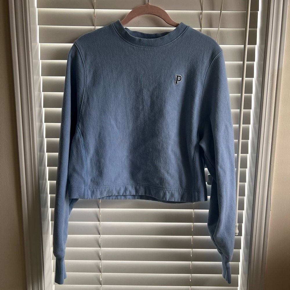 PINK Blue Cropped Crewneck